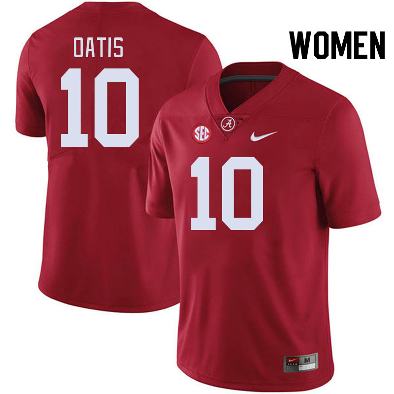 Women #10 Jehiem Oatis Alabama Crimson Tide College Football Jerseys Stitched-Crimson